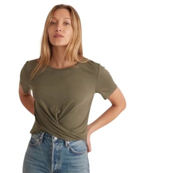 Marine Layer Lexi Rib Twist Front Top Tee Dusty Olive Small - Picture 1 of 6